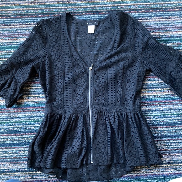 VENUS black lace peplum top size 10 - Picture 4 of 7